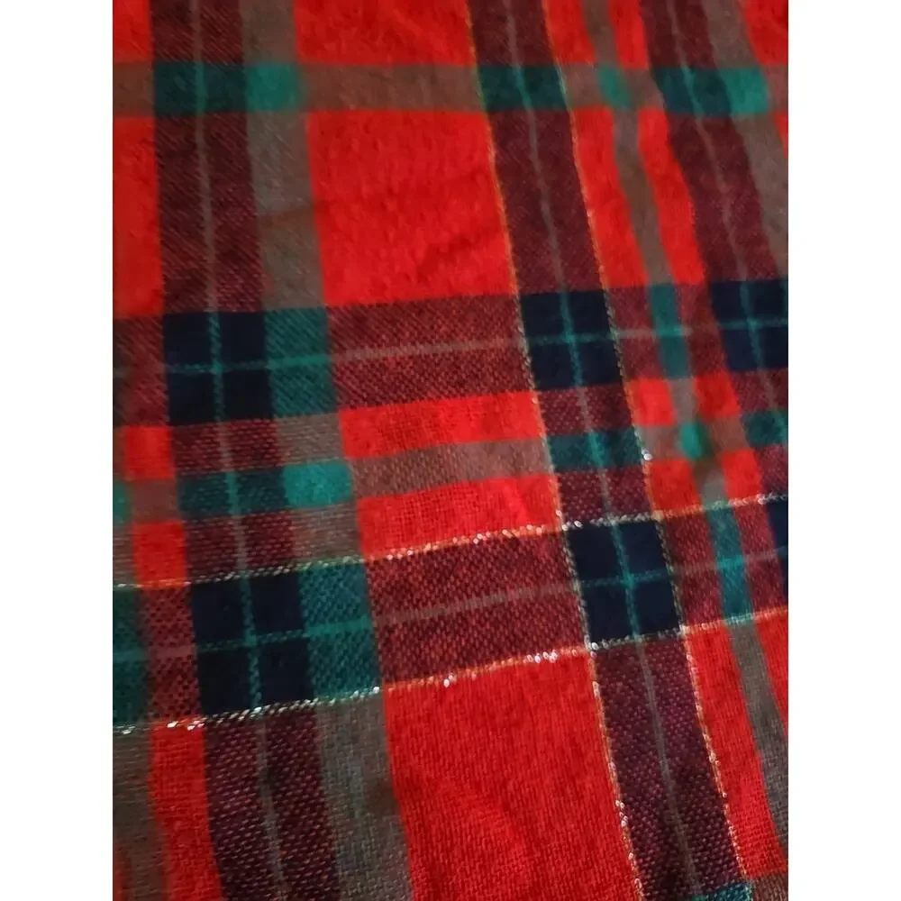Vtg Red Green Plaid‎ Rectangle Farmhouse Country Cabin Lodge Tablecloth 78